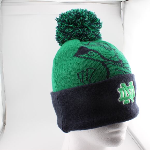 Top of the World Beanie Unisex OS Green Navy Notre Dame Irish Pom Cuff Knit - Picture 2 of 7